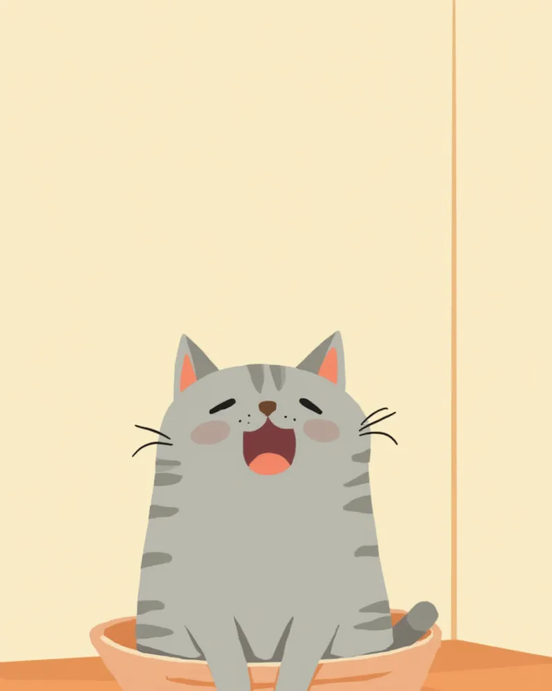 화장실 근처에서 불편한 표정으로 우는 회색 고양이