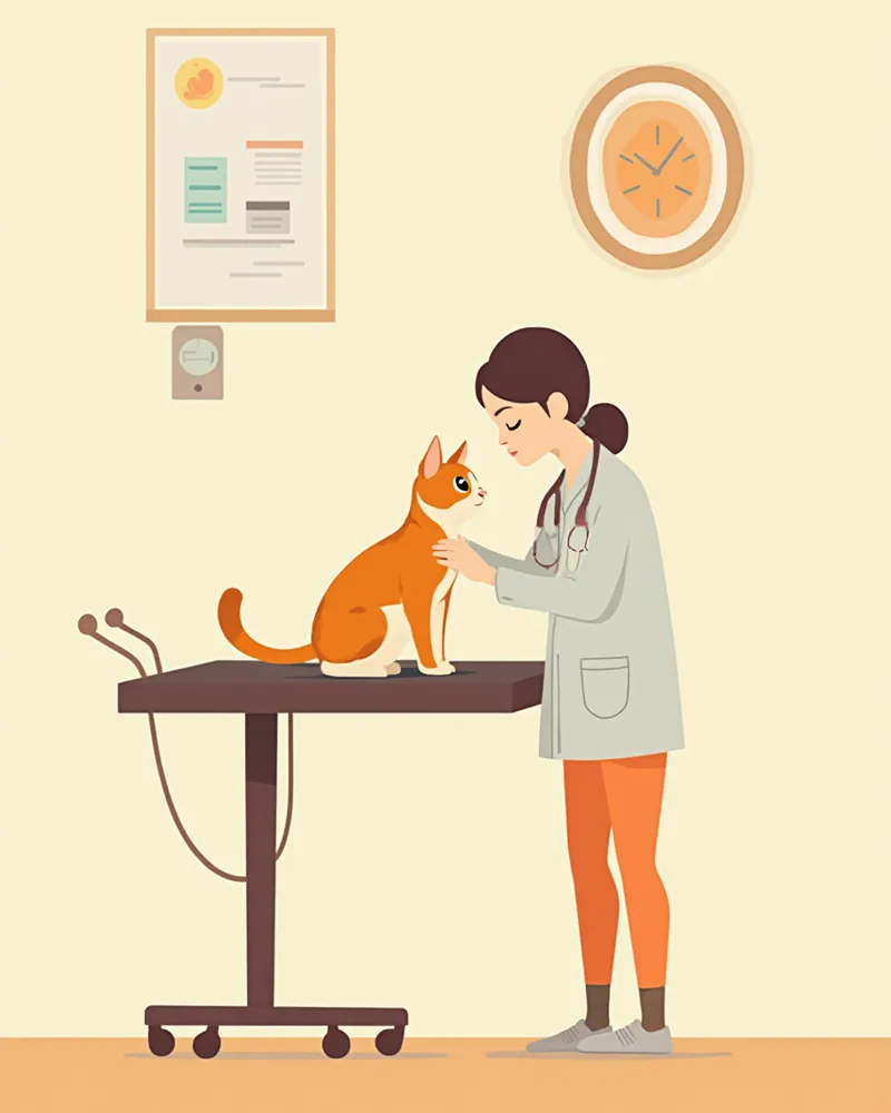 동물병원에서 수의사에게 진찰받는 고양이