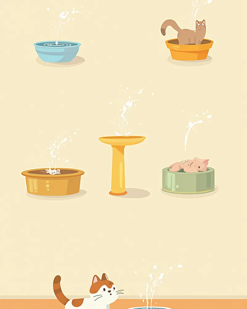 여러 위치에 놓인 물그릇과 급수기
