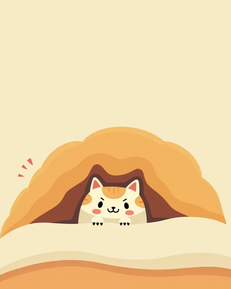 침대 아래 숨어 불안해하는 고양이