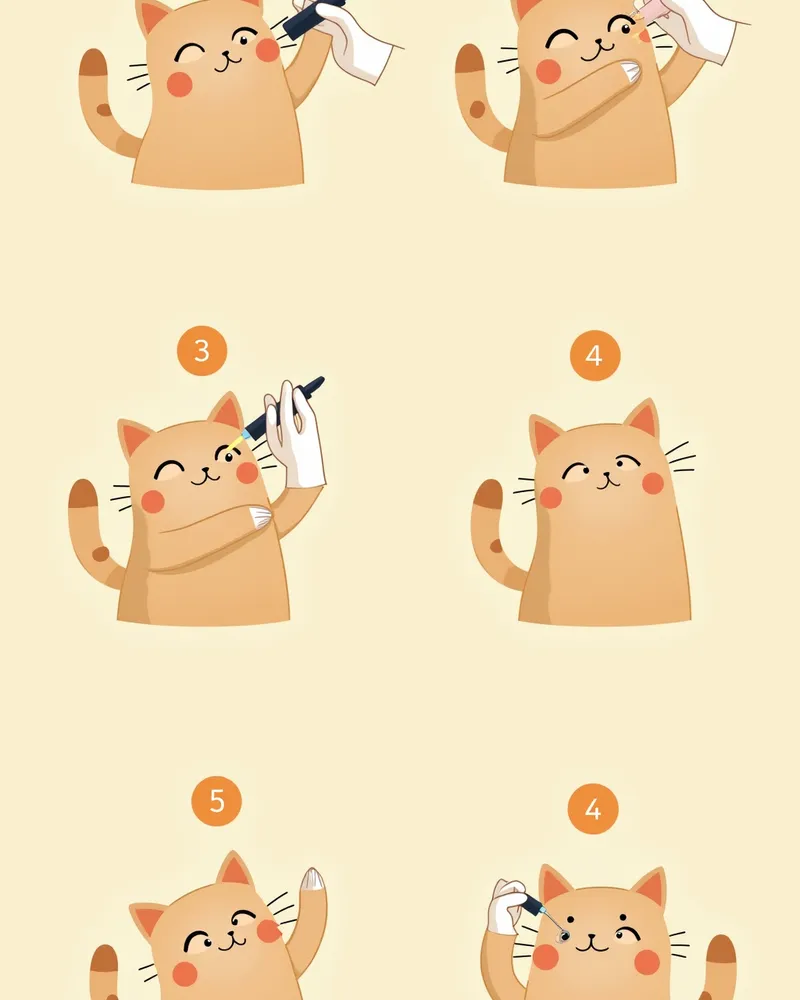 고양이 안약 투여 5단계 절차 시각화