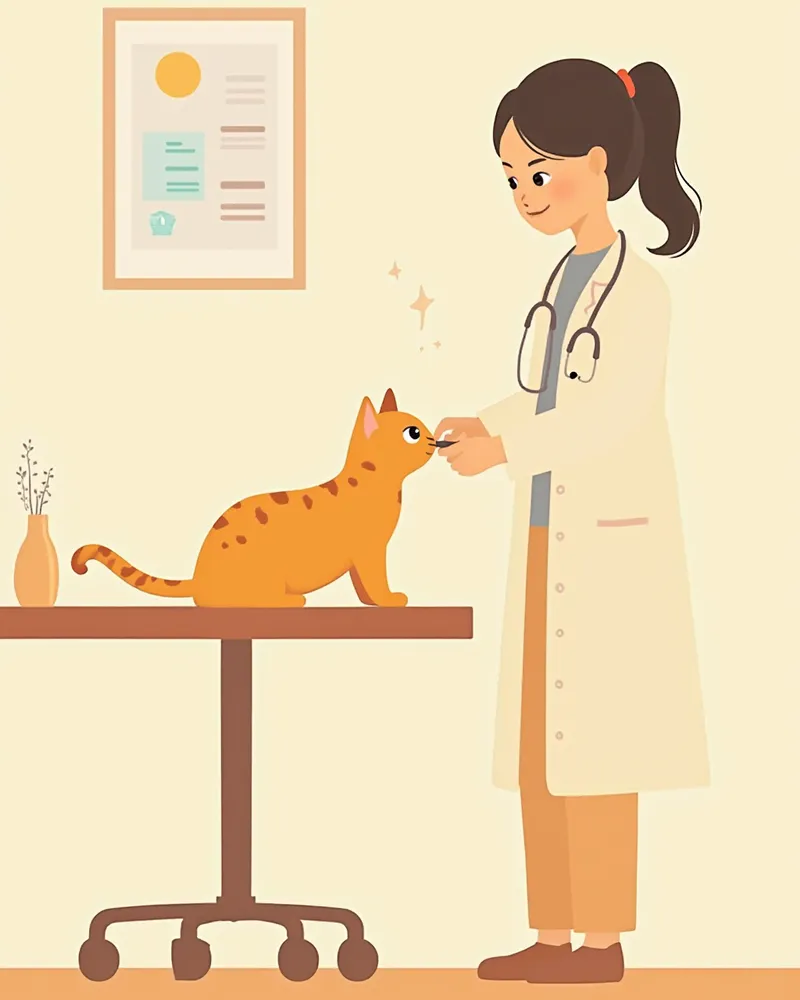 수의사가 고양이의 눈과 잇몸을 검사하는 모습