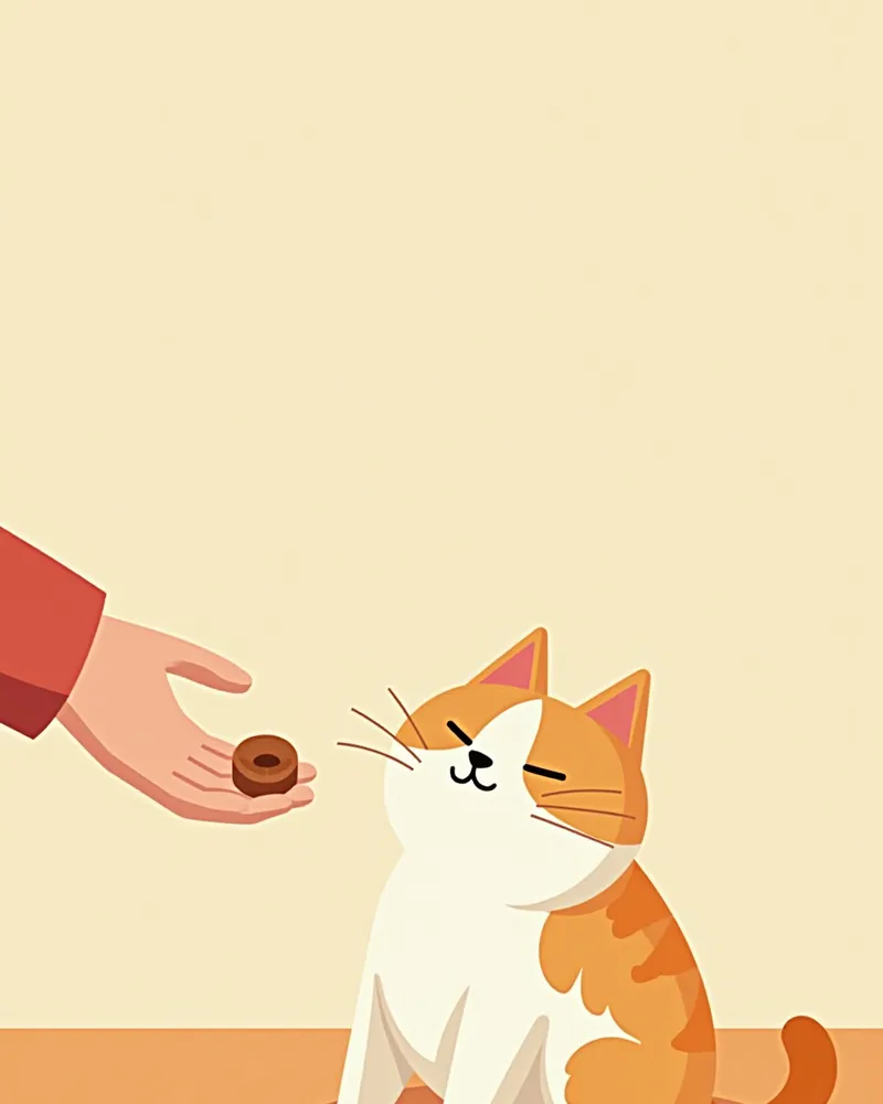 간식으로 긍정 강화 훈련을 받는 고양이 — 둔감화 치료의 첫 단계