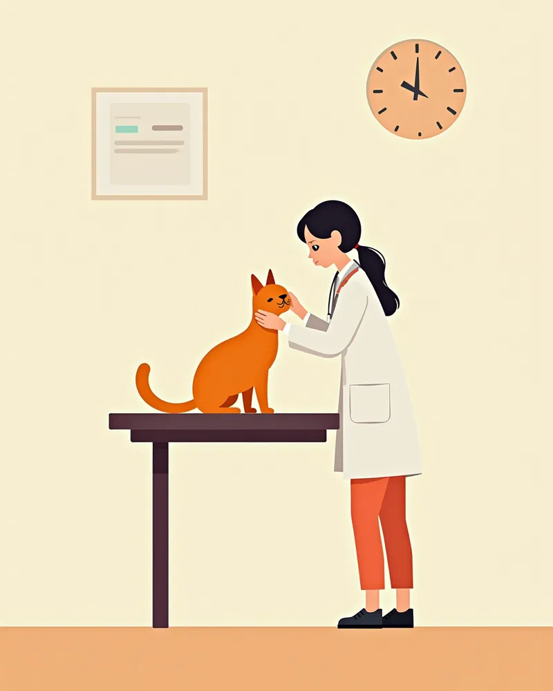 동물병원에서 수의사에게 진찰받는 고양이