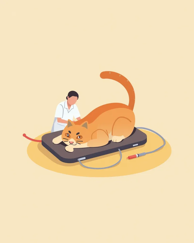 수의사가 고양이의 방광 초음파 검사를 진행하는 모습