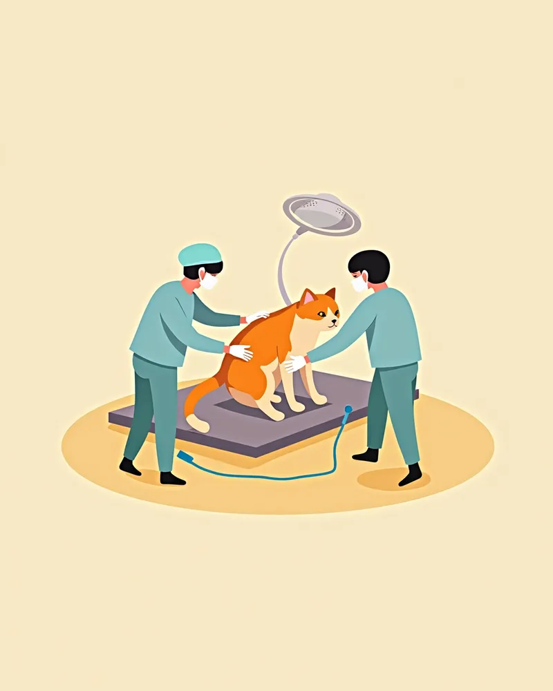 고양이 주사 부위 육종 제거 수술 중인 수의사의 모습