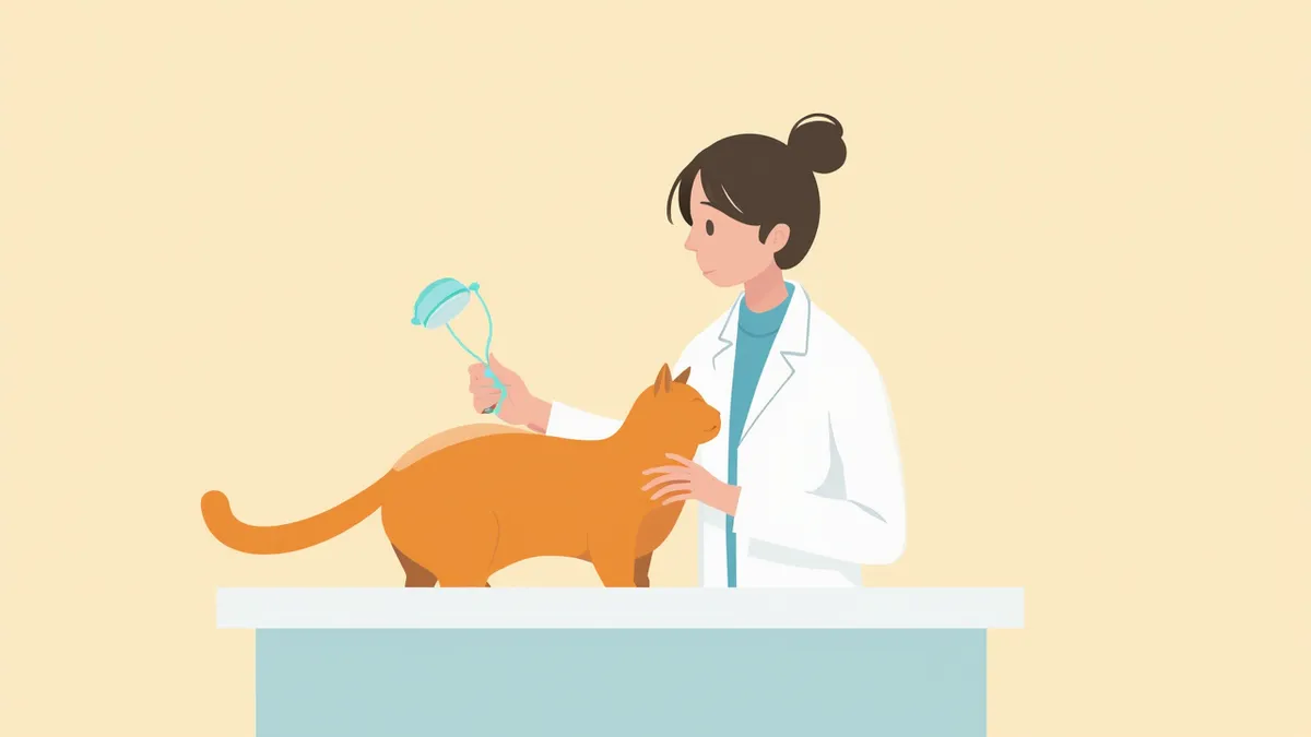 동물병원에서 진료받는 고양이