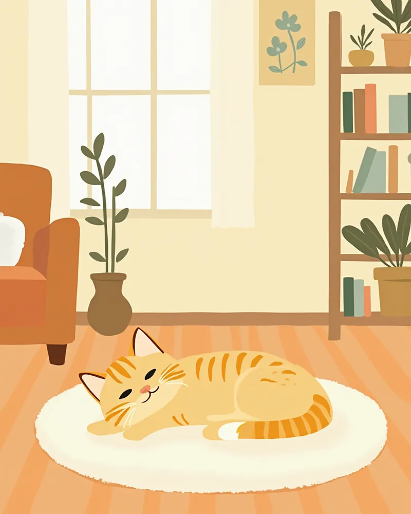 실내에서 편하게 지내는 고양이
