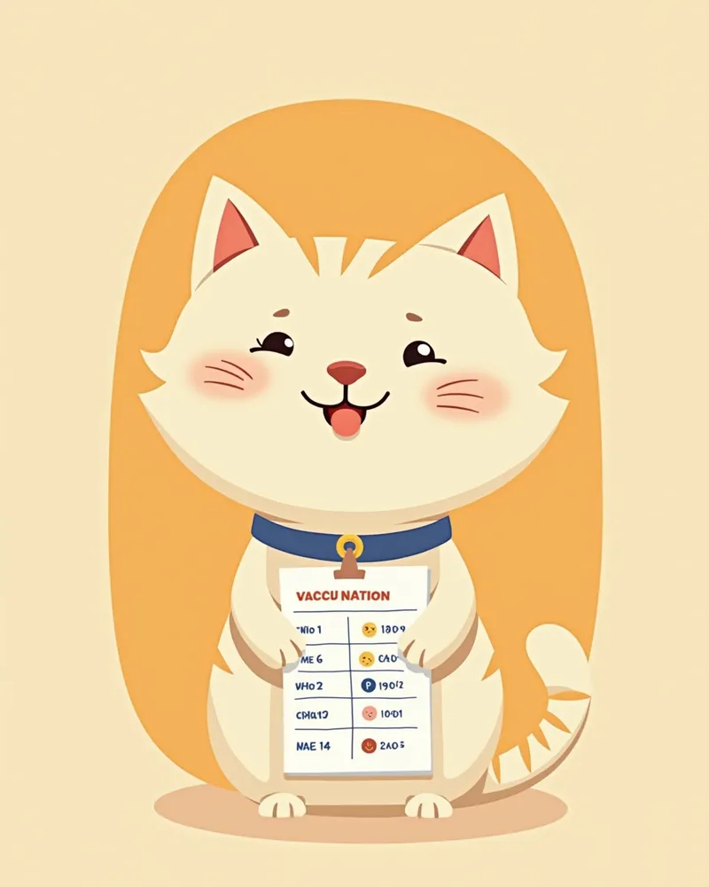목에 예방접종 기록 카드가 달린 고양이