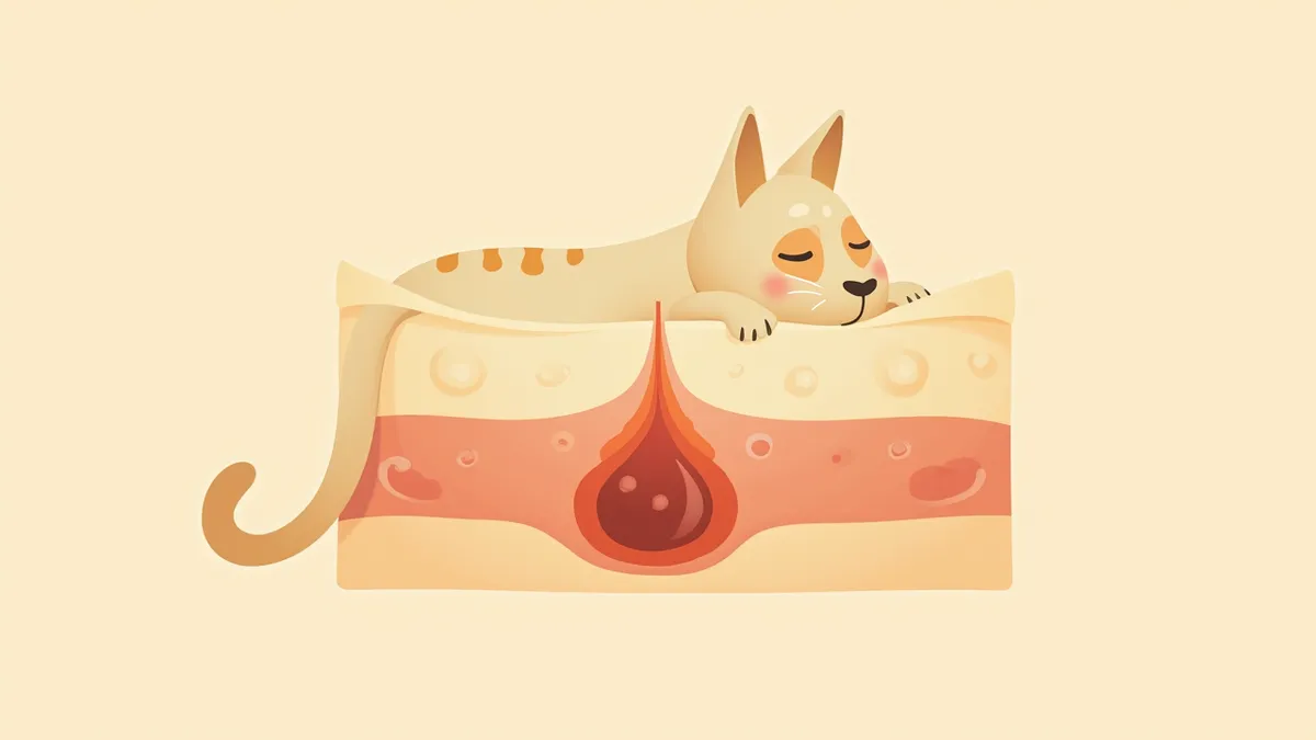 고양이 피부 아래에서 근육으로 침윤하는 섬유육종의 단면도