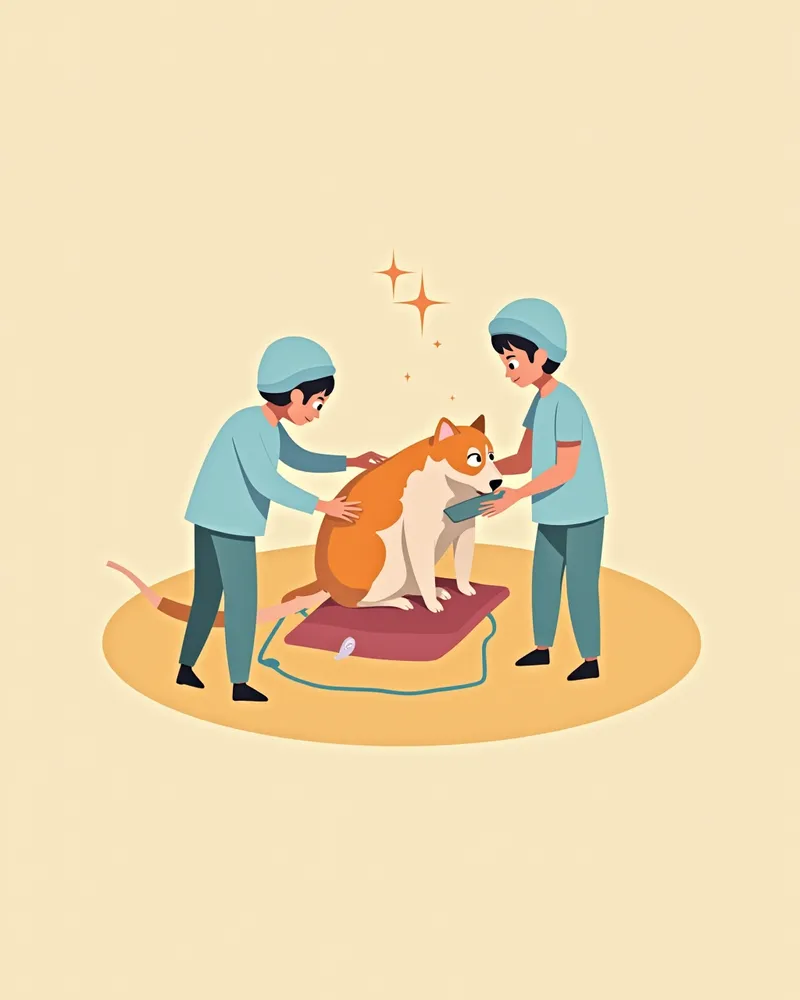 수의사가 고양이 섬유육종을 넓은 절제로 제거하는 모습