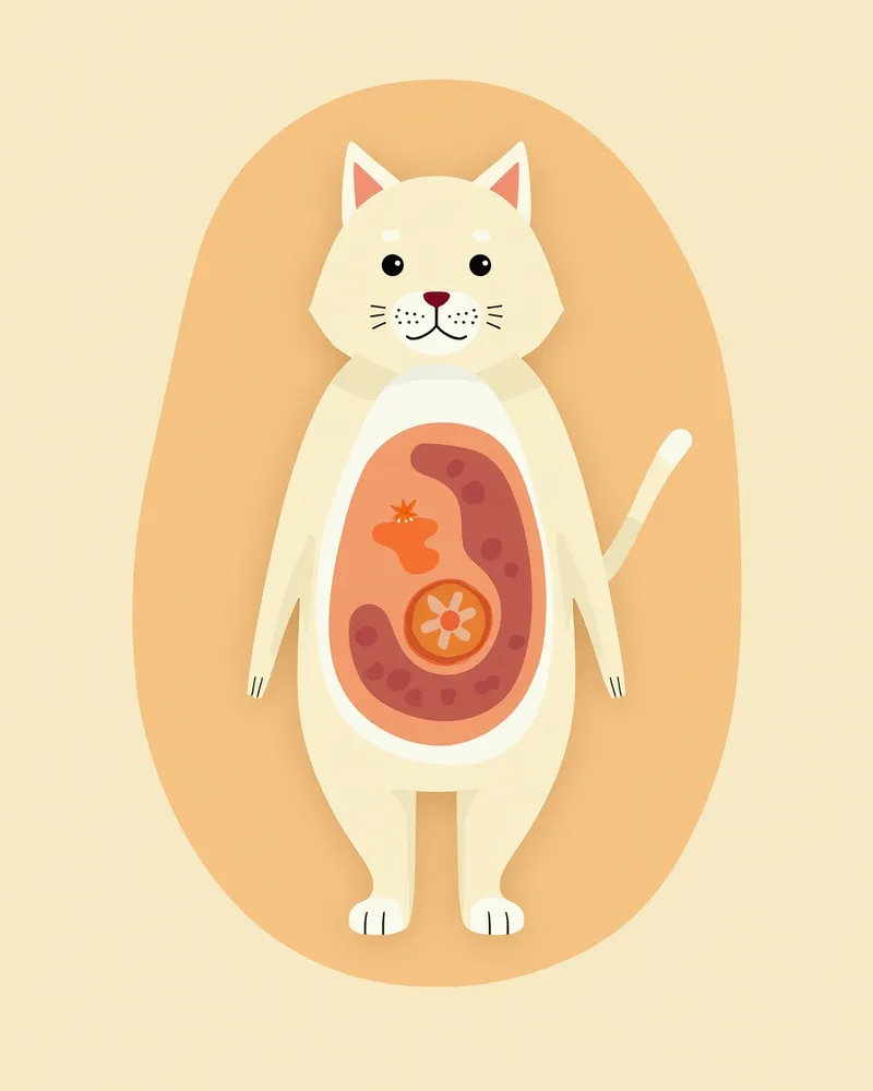 고양이 몸체의 종양과 주변 조직을 보여주는 영상 촬영