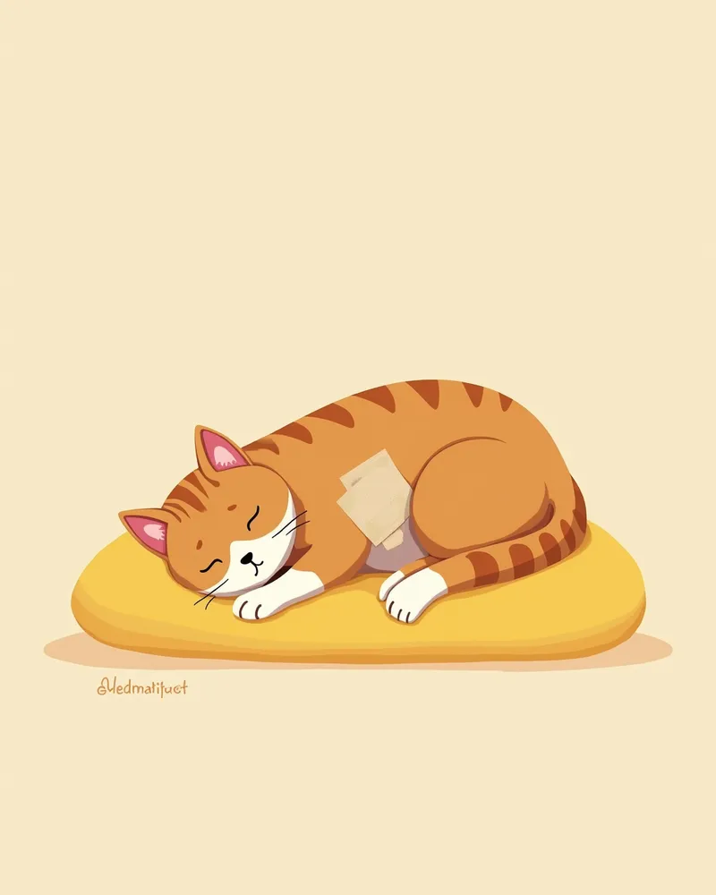 수술 후 안정을 취하는 고양이