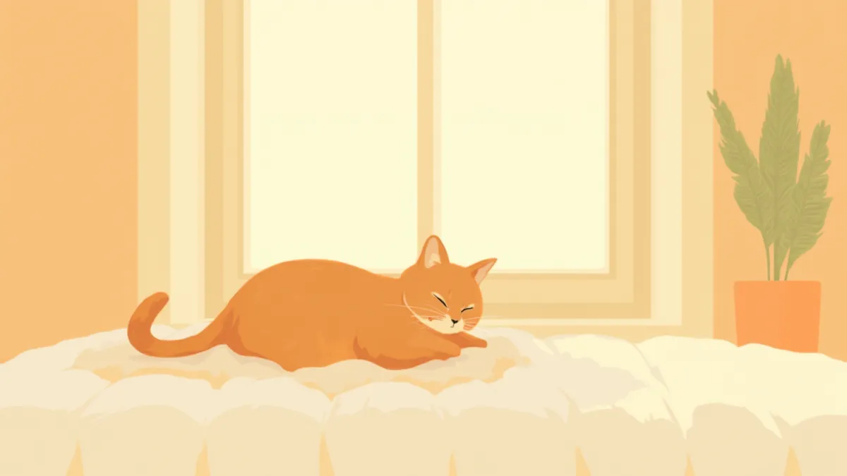 창가 담요 위에서 편안히 쉬는 고양이