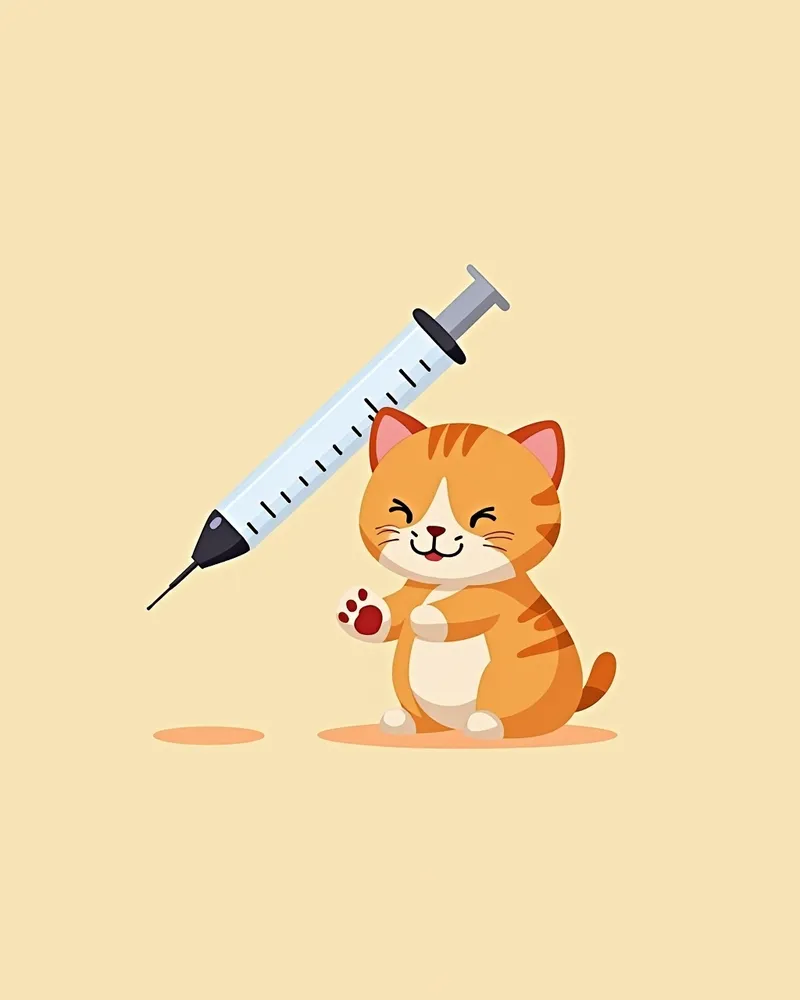 주사기와 고양이 발바닥이 담긴 근접 촬영