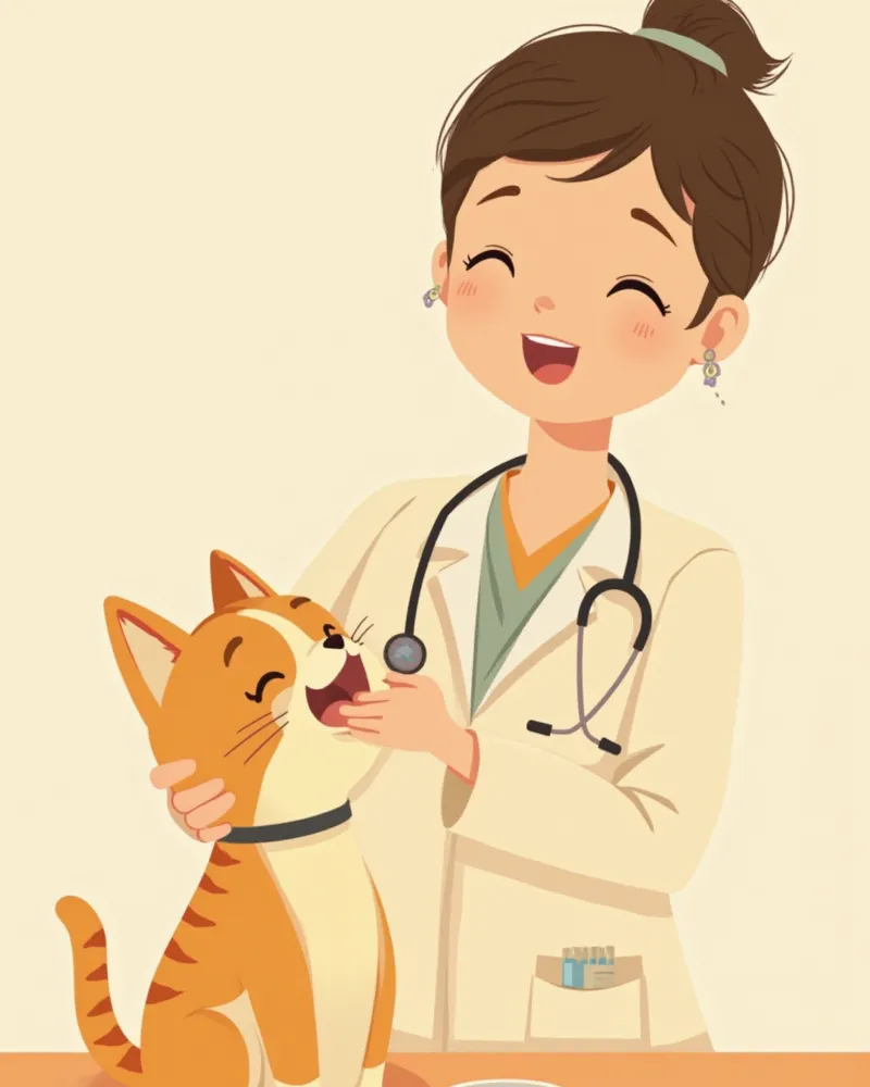 수의사가 고양이 잇몸 상태를 살피는 모습