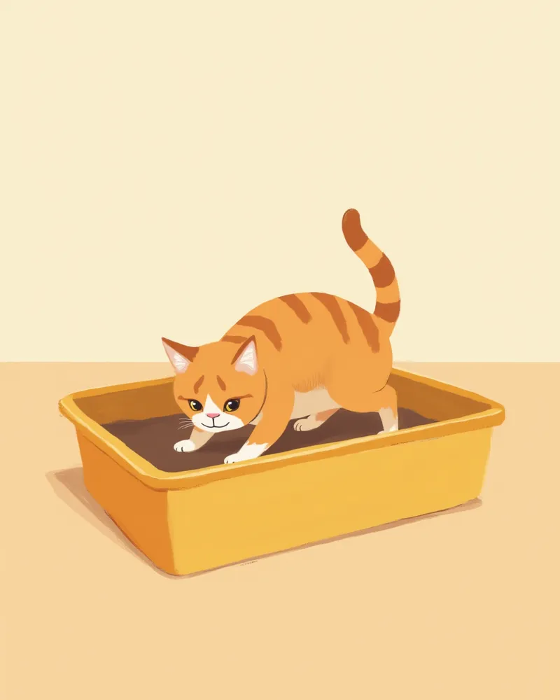 화장실에서 웅크리고 힘을 주는 고양이