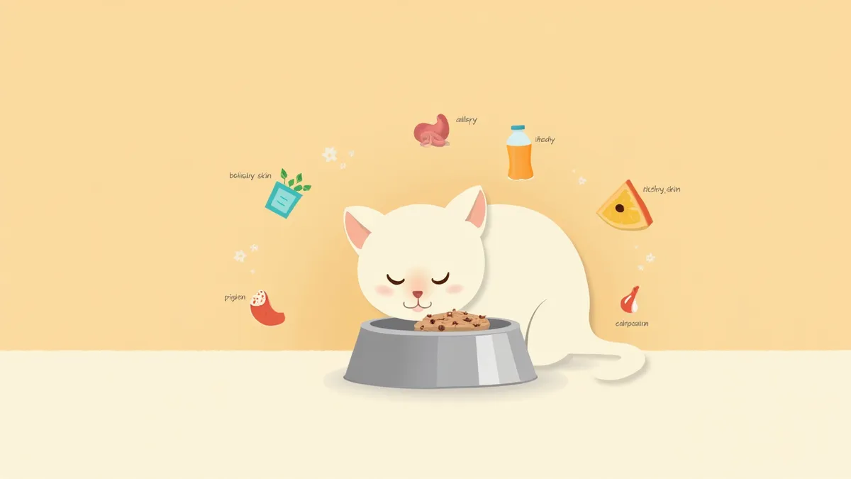 사료를 먹는 고양이와 식이 알러지 증상 일러스트