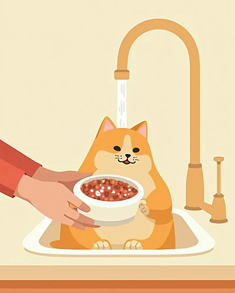 고양이 밥그릇을 세척하는 모습