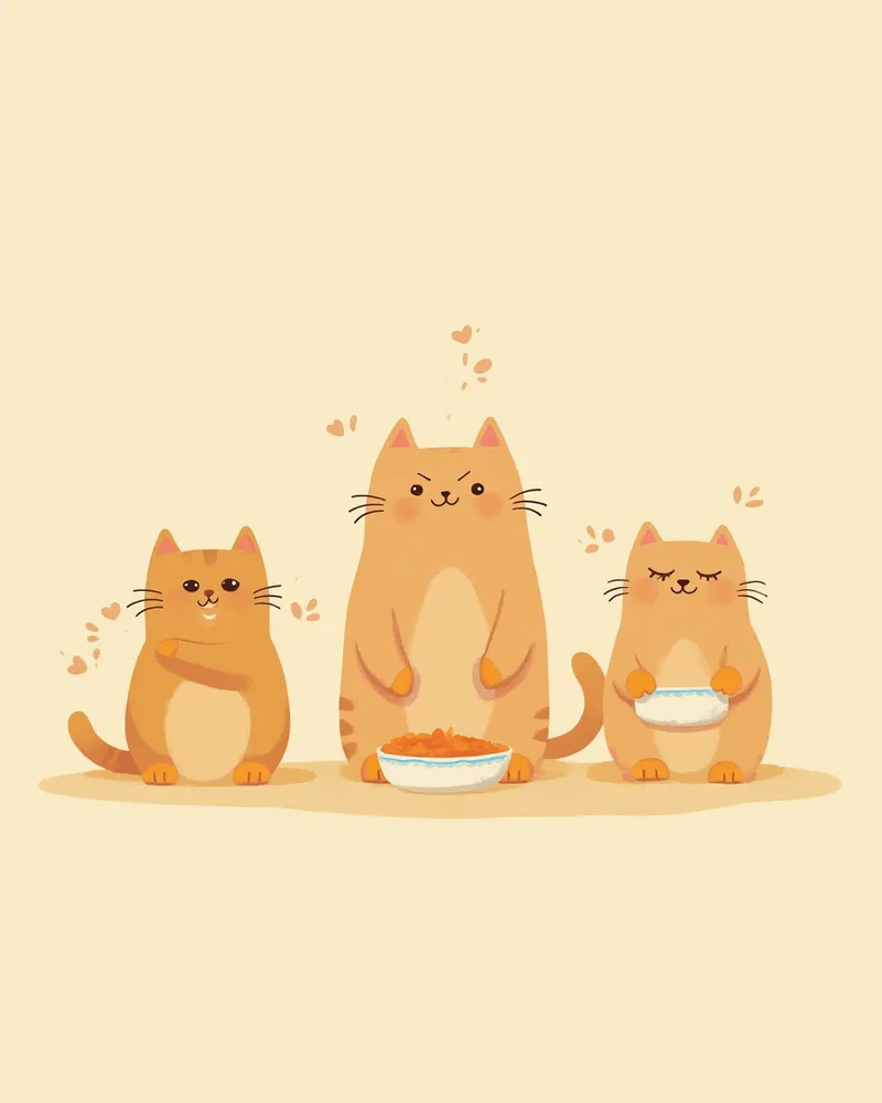 체형이 다른 세 마리 고양이가 각자에게 맞는 사료를 먹는 모습