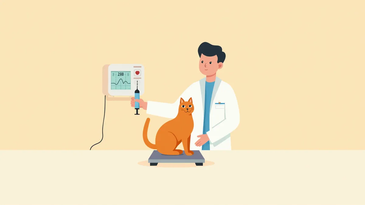 수의사가 고양이 심장 건강을 위해 퓨로세마이드를 준비하는 장면