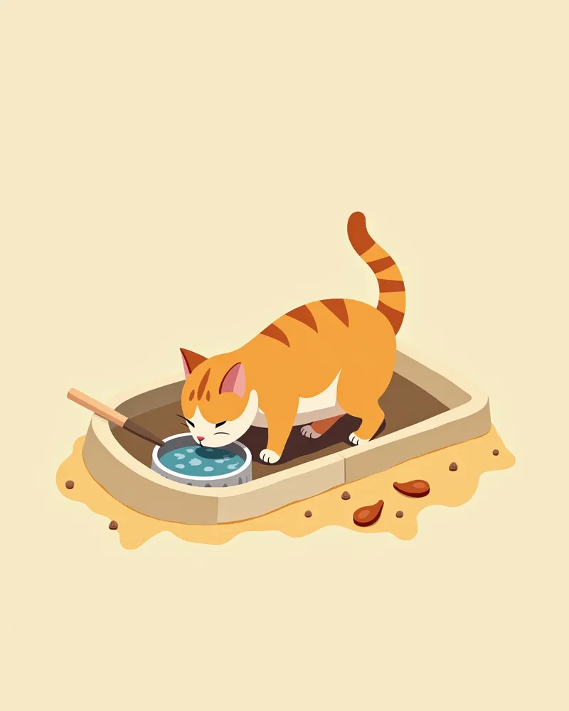오염된 물을 마시는 고양이