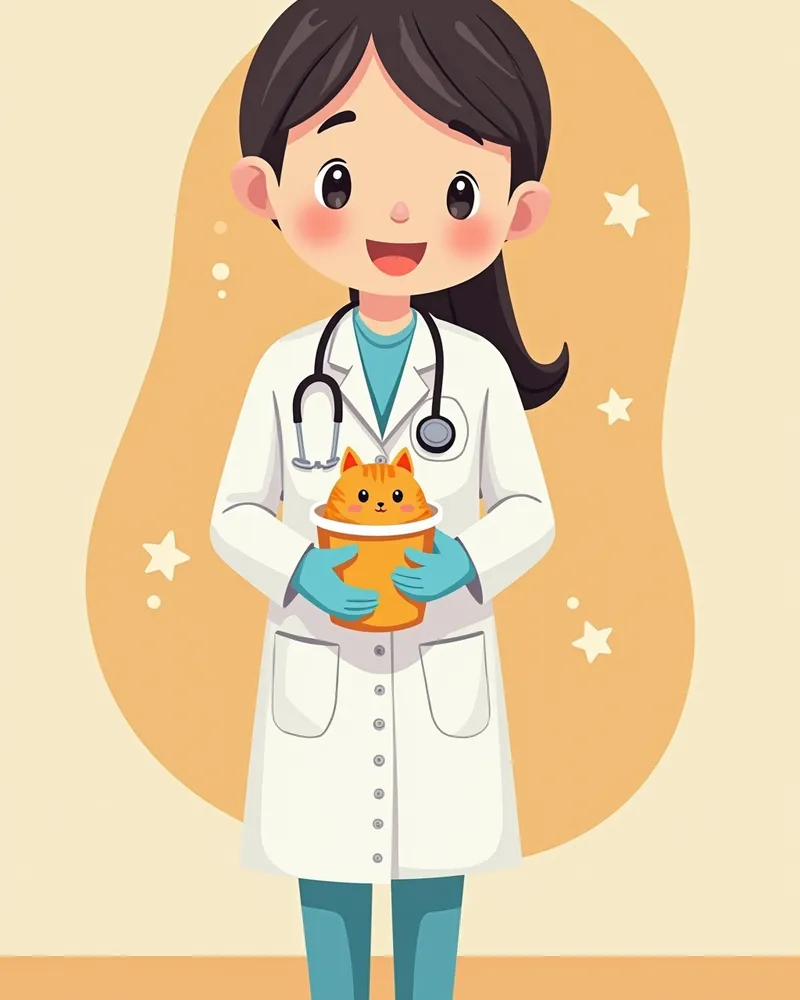 수의사가 고양이 대변 샘플을 검사하는 모습