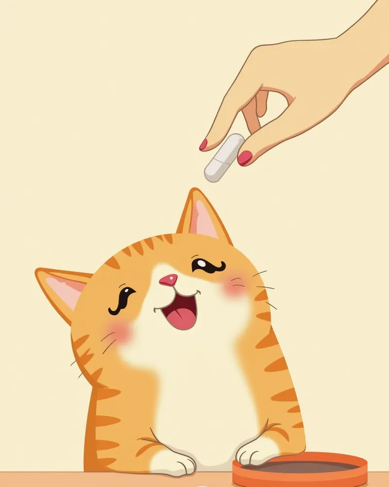 수의사가 고양이에게 약을 주는 모습