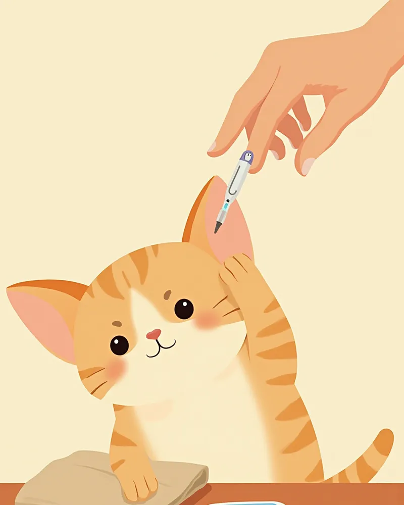 고양이 귀끝에서 혈당을 측정하는 모습