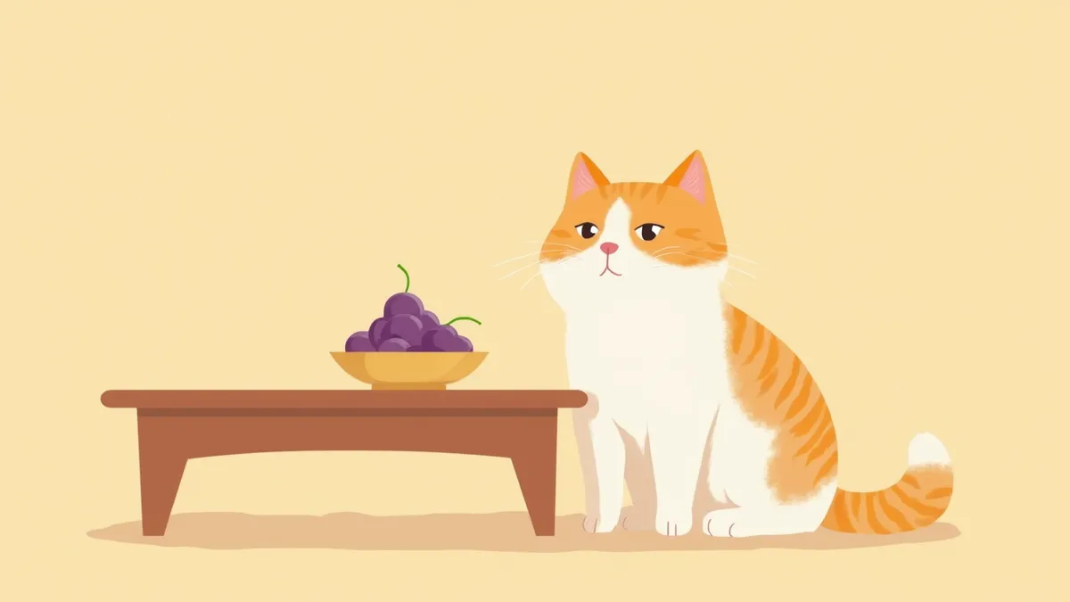 포도 곁에 앉아 있는 고양이