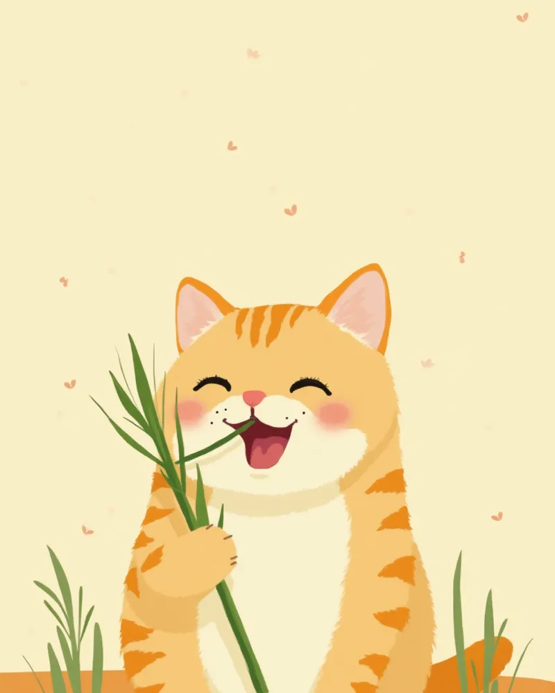 풀잎을 입에 문 고양이