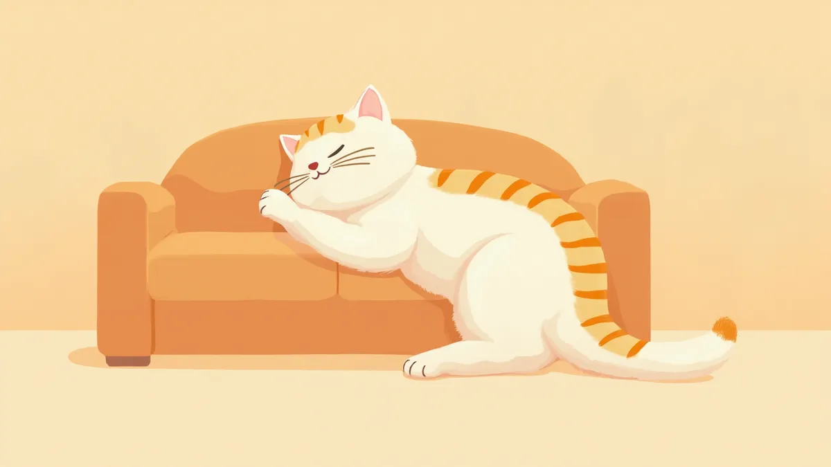 소파 위에서 그루밍하고 있는 고양이