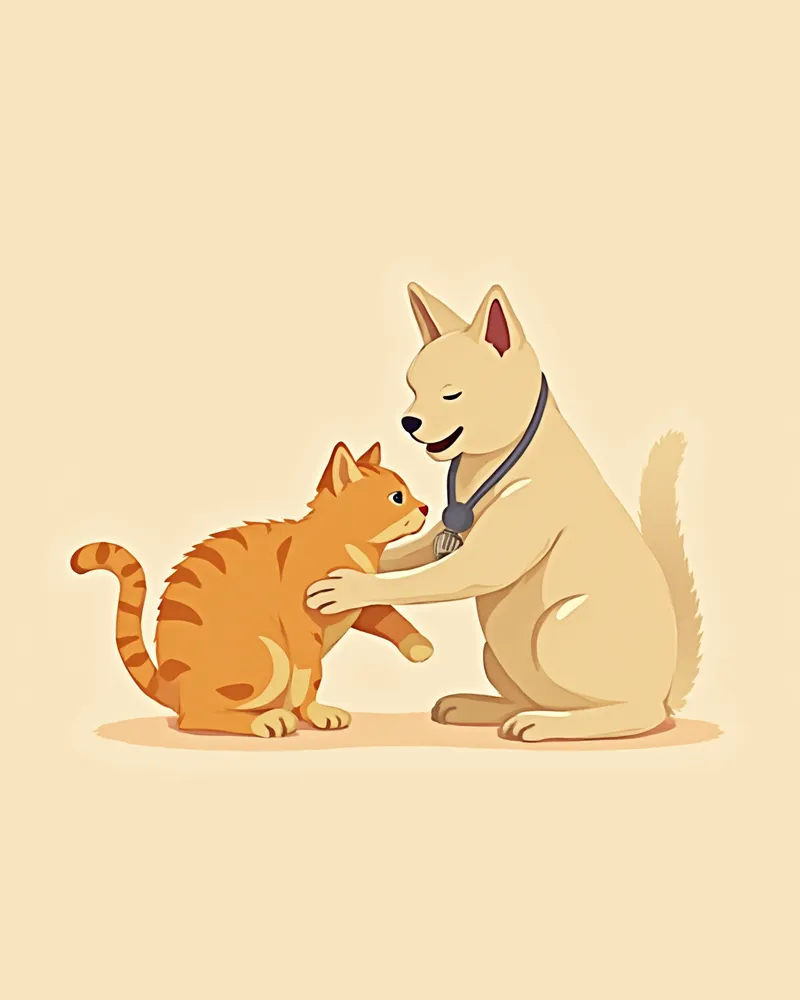 수의사가 고양이 피부를 검사하고 있는 모습