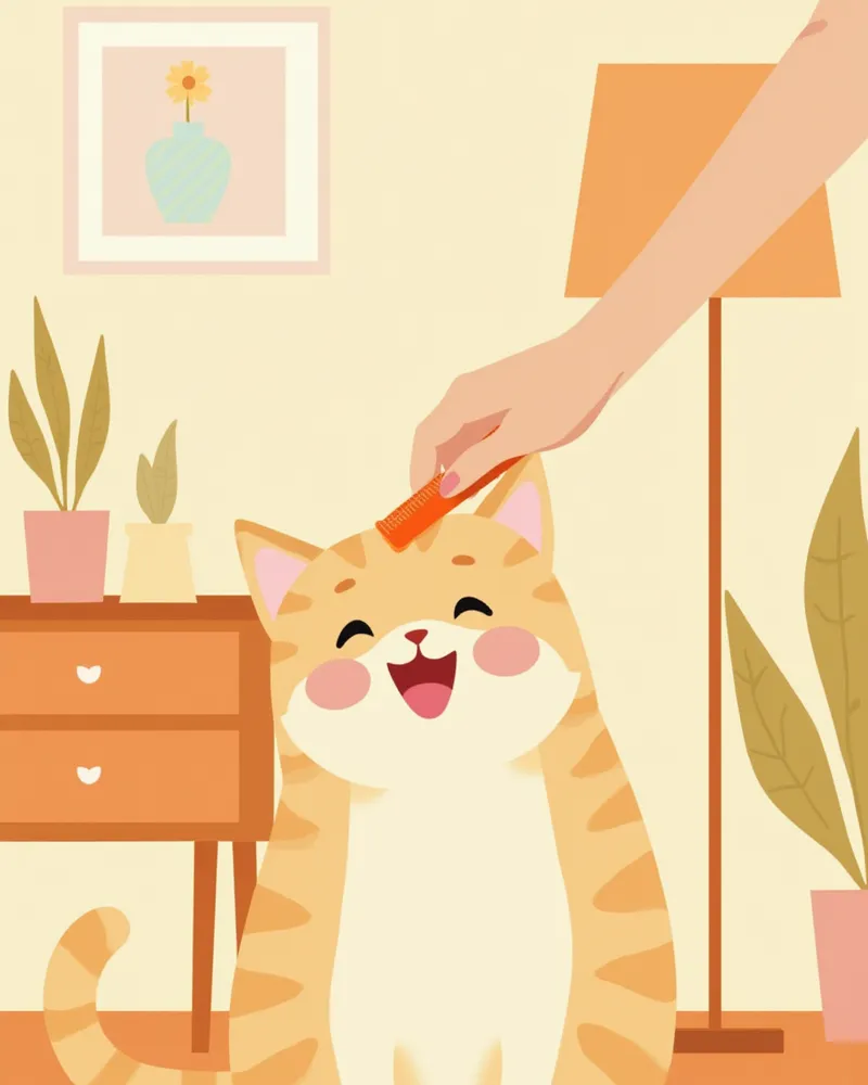 보호자가 고양이를 빗질해 주고 있는 모습