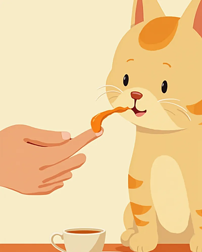 보호자 손가락에 묻은 몰트를 핥는 고양이
