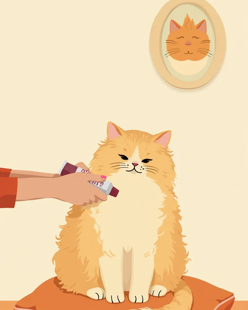 장모종 고양이 헤어볼 케어 장면