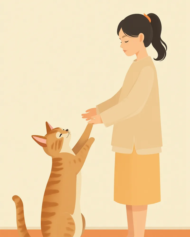 손등을 내밀어 고양이 부빔을 받아주는 보호자