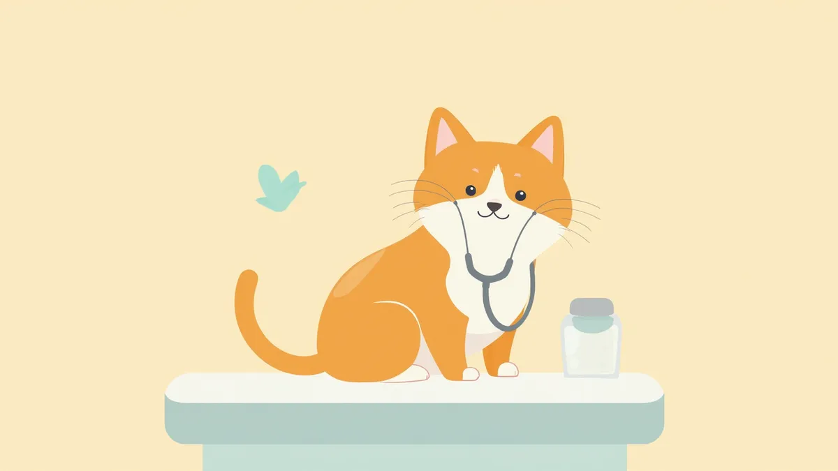 동물병원에서 건강검진을 받고 있는 고양이 일러스트