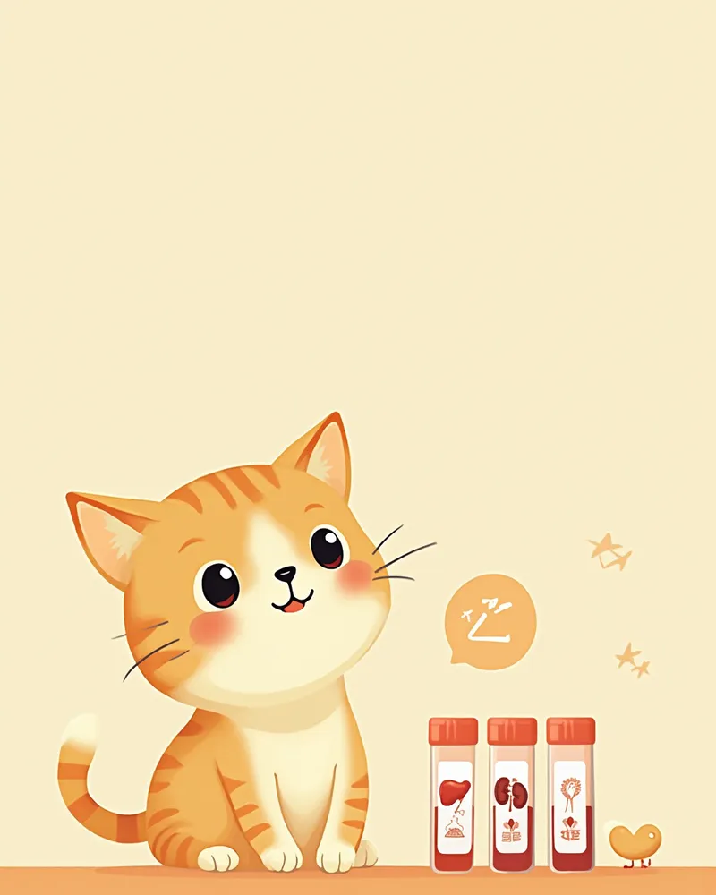 혈액검사 항목을 보여주는 고양이 건강검진 일러스트