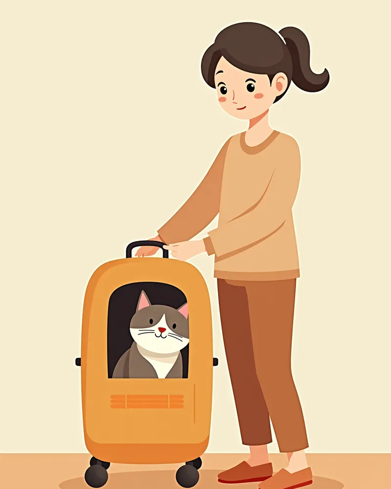 고양이를 이동장에 넣어 동물병원 방문을 준비하는 보호자