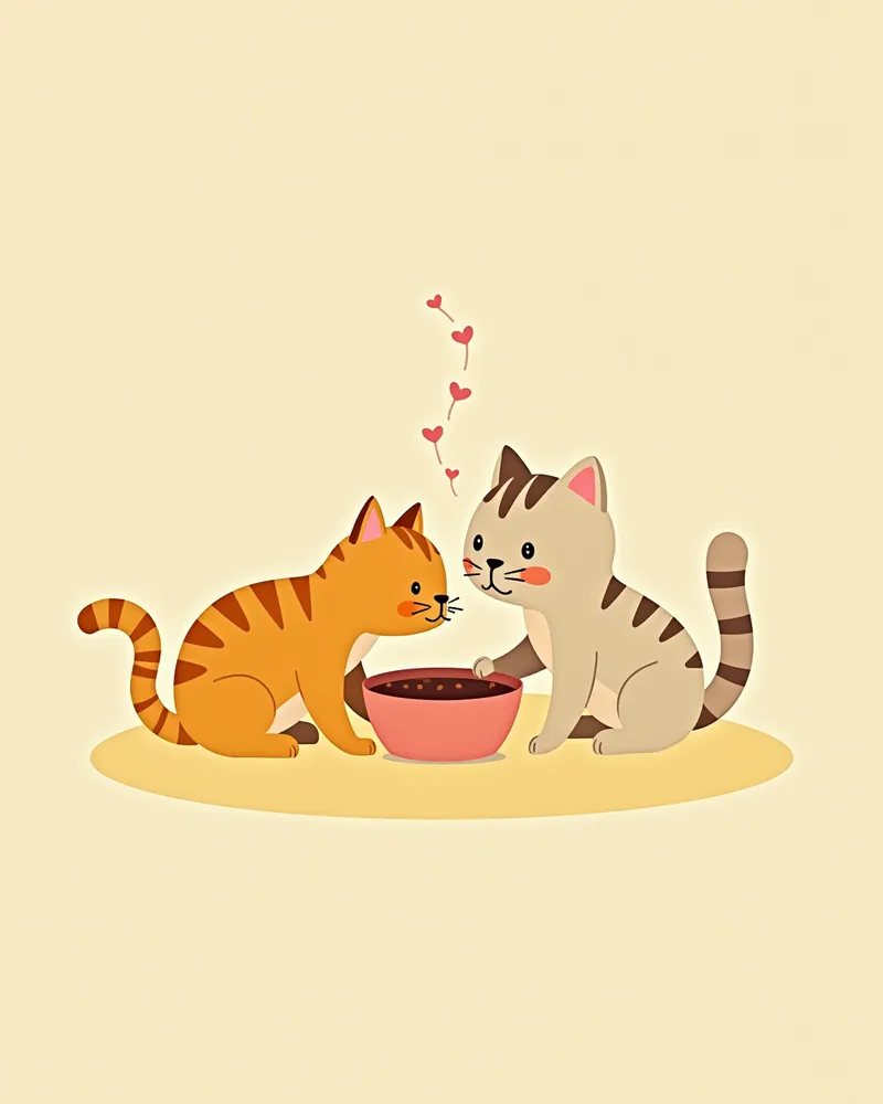 다른 고양이 사료 그릇에서 먹는 고양이 모습