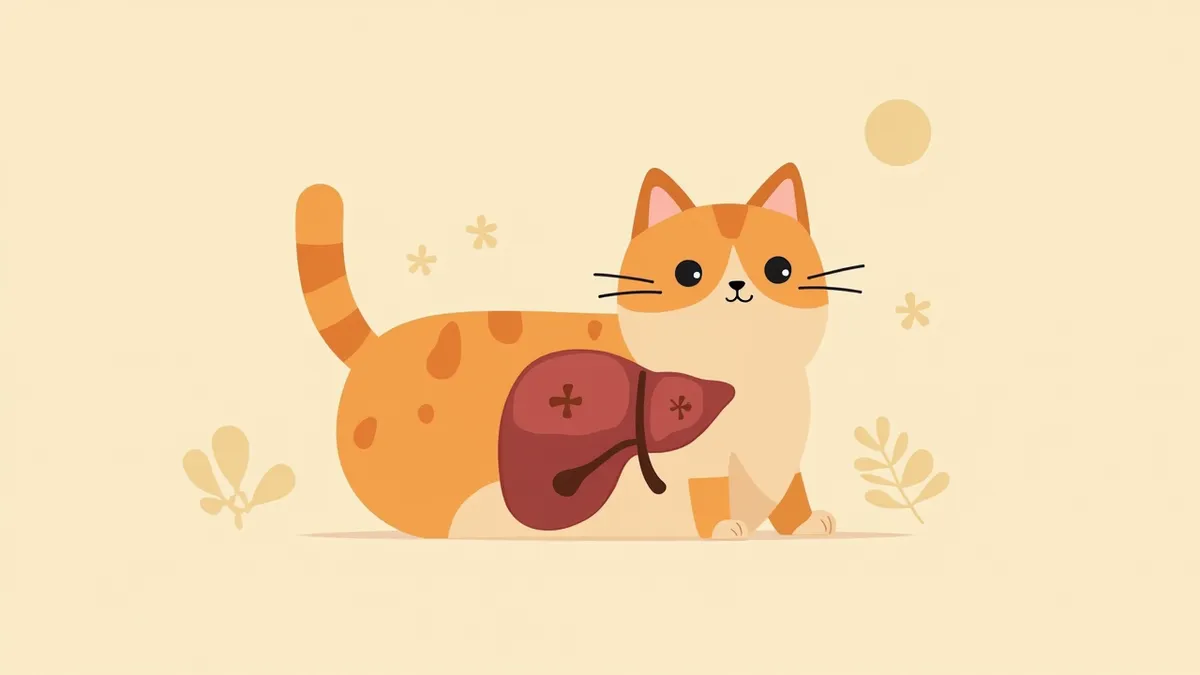 고양이 간의 원발성 및 전이성 종양이 표시된 해부학적 그림