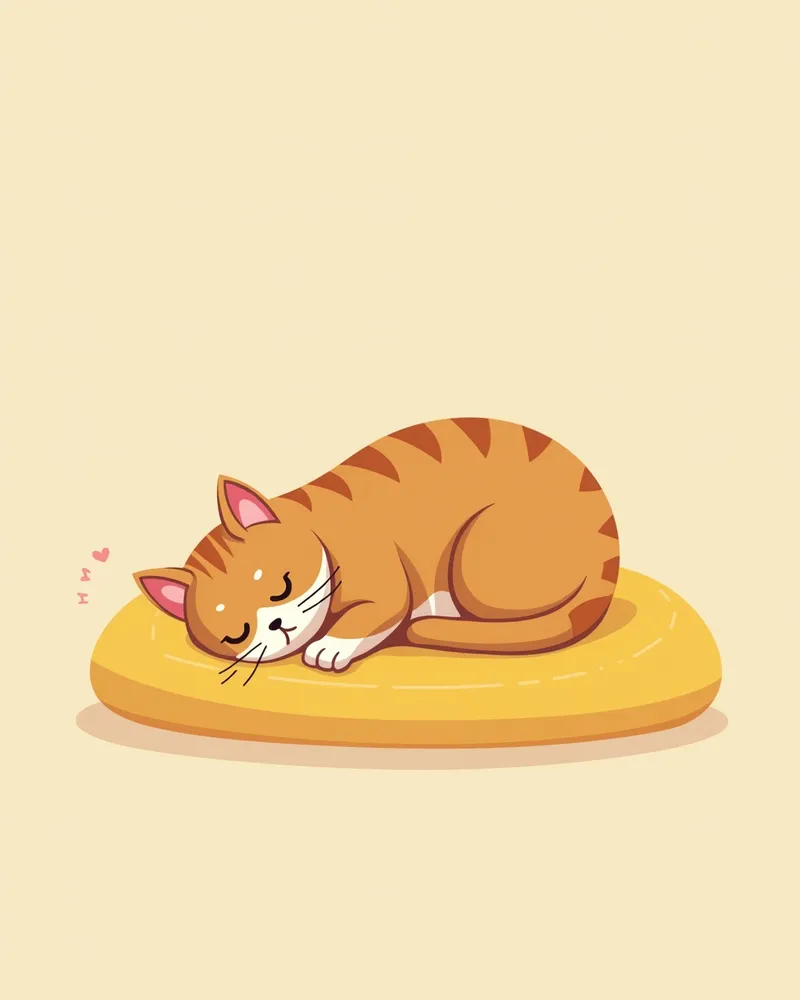 조용히 베개 위에 누워 있는 고양이, 약간 불편한 듯한 표정