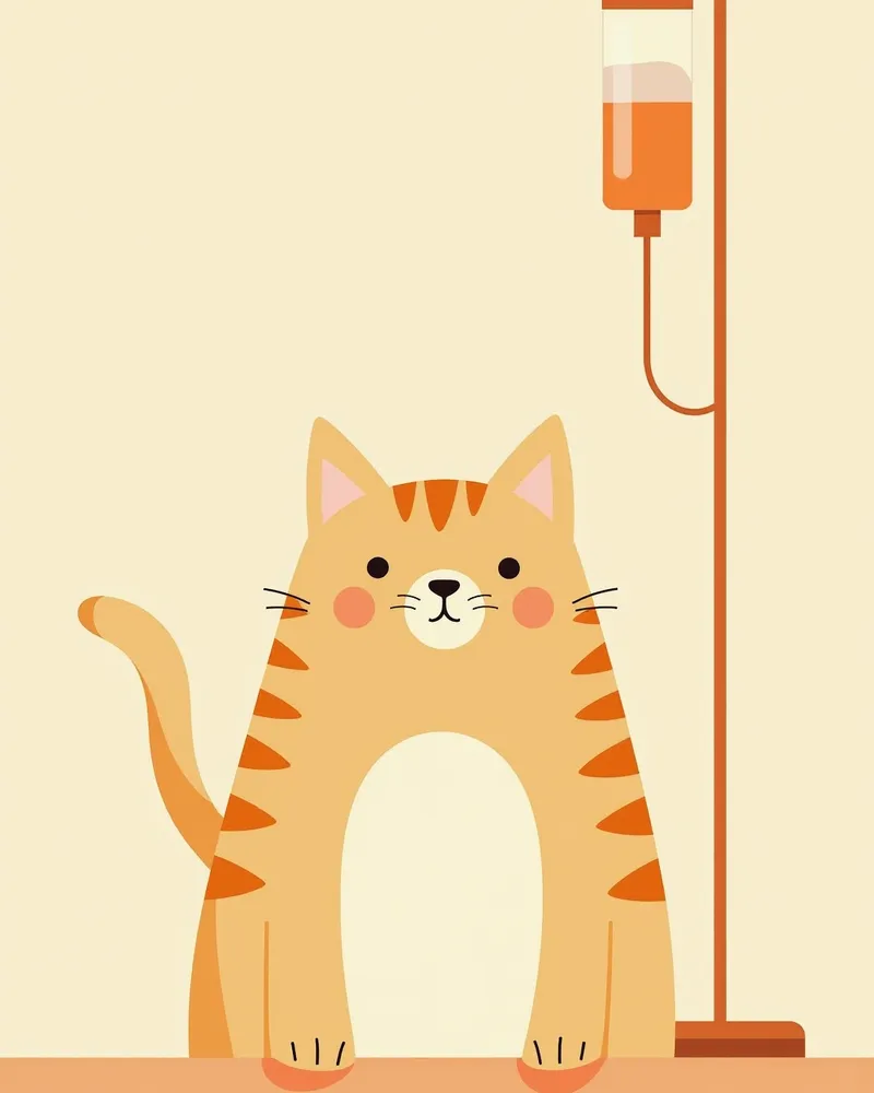 수의사 클리닉에서 화학요법을 받는 고양이, 작은 정맥 주사 장치가 있음