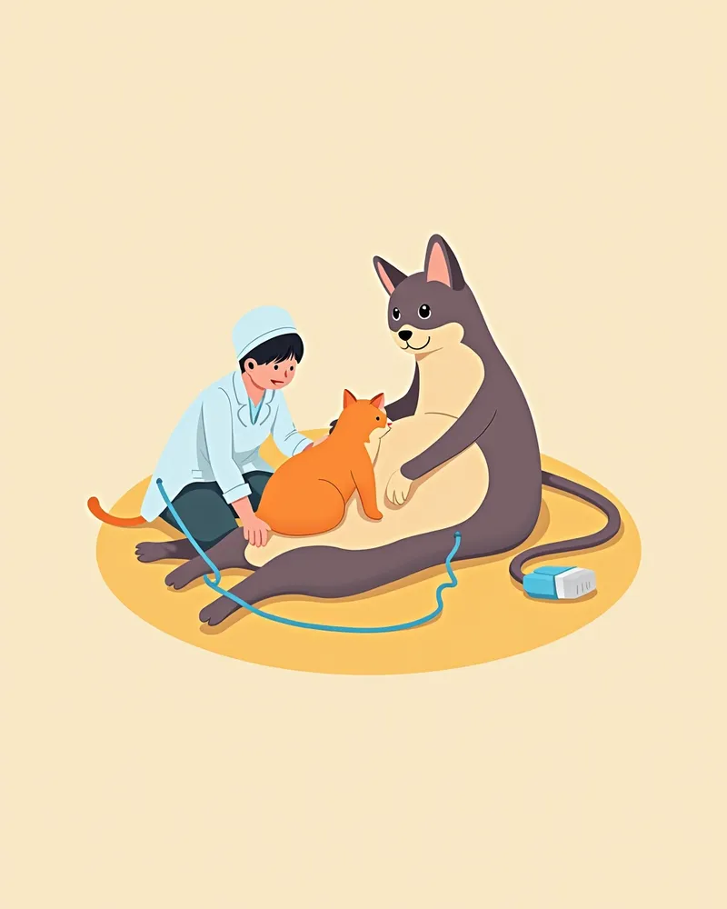 고양이의 복부 초음파 검사 장면