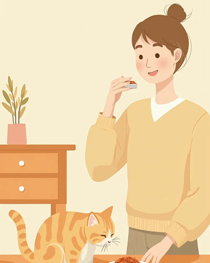 처방식을 소량씩 제공하는 보호자와 고양이