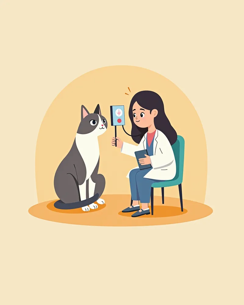 수의사가 슬릿 램프로 고양이 눈을 검사하는 모습