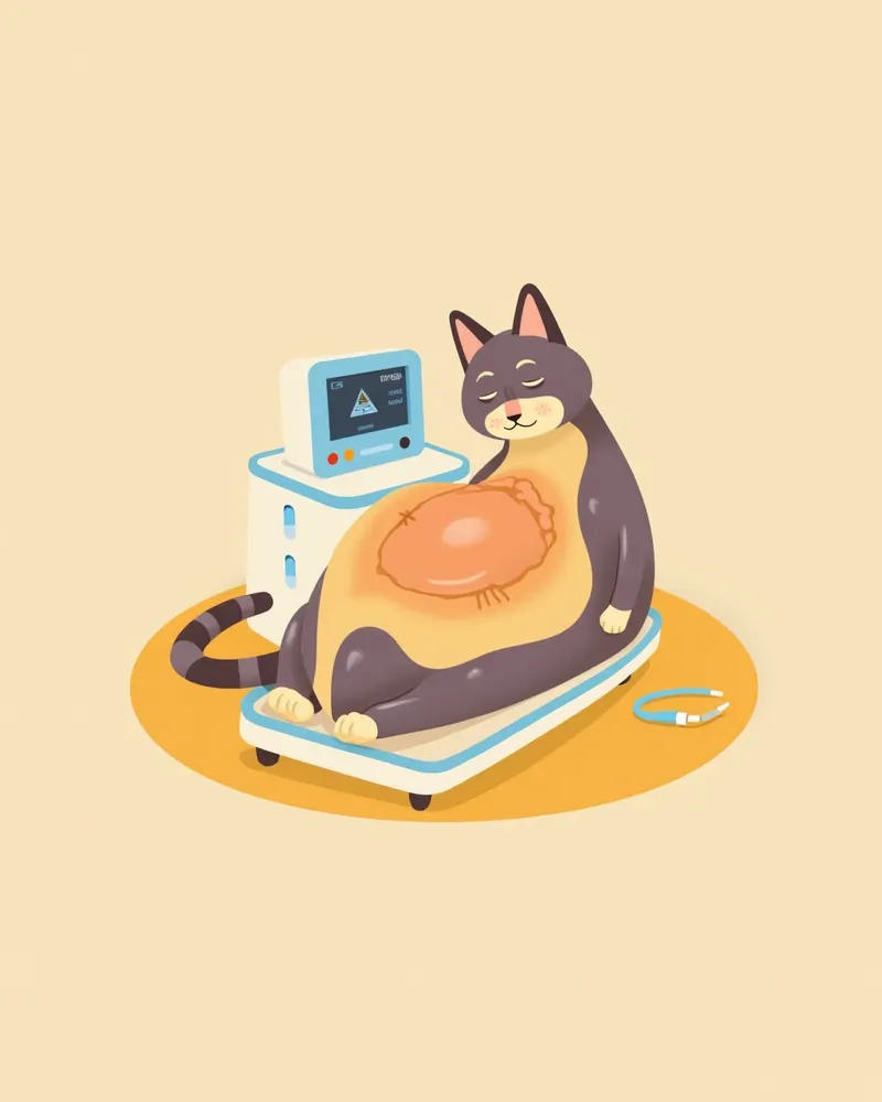 고양이의 복부 초음파 검사 장면
