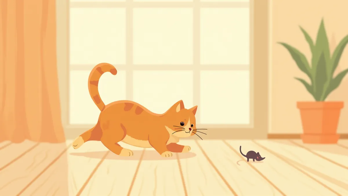 사냥 자세로 장난감을 노리는 집고양이