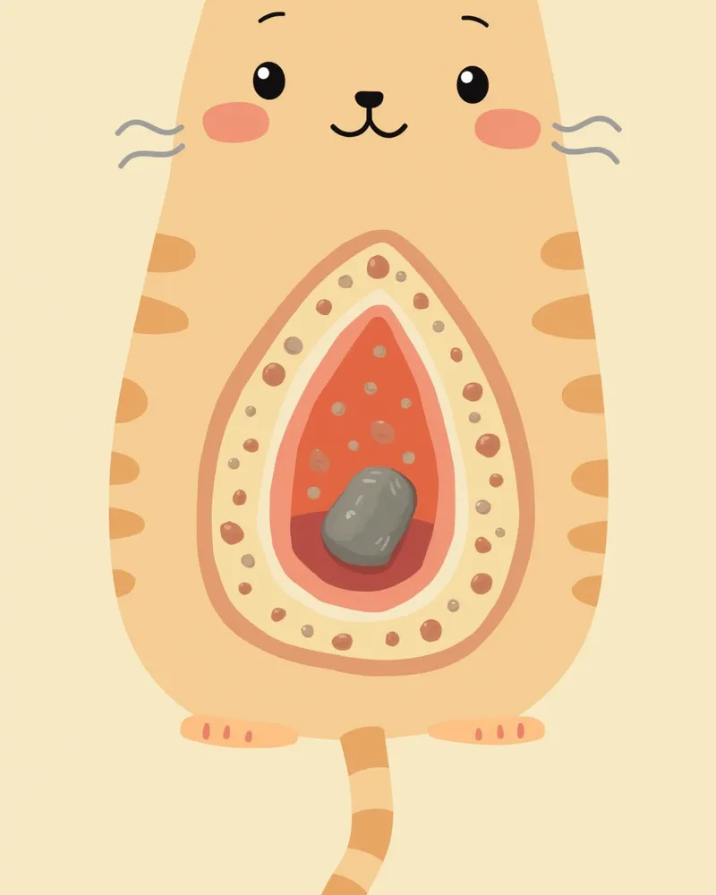 고양이 요관에서 돌이 막고 있는 모습